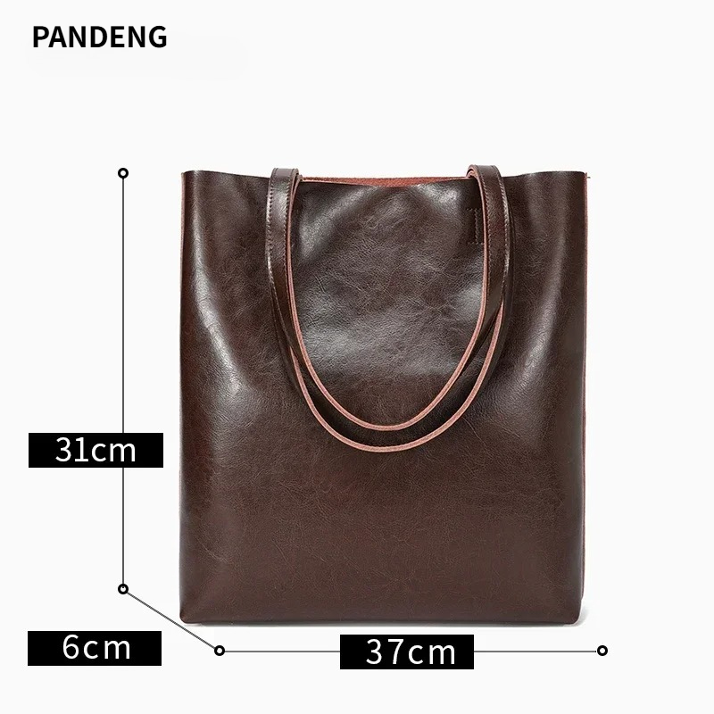Women Hand Bags For Office - กระเป๋าหนังวัวแท้สำหรับผู้หญิง กระเป๋าถือหนังวัวแท้สไตล์เรโทรสำหรับสุภาพสตรี กระเป๋าถือสะพายไหล่ขนาดใหญ่สไตล์วินเทจสำหรับสำนักงาน