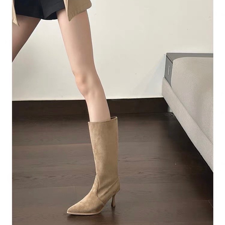 รองเท้าบูทหนังวัวแบบสวม ส้นสูง - Women Bags On Sale บทวิจารณ์และราคา